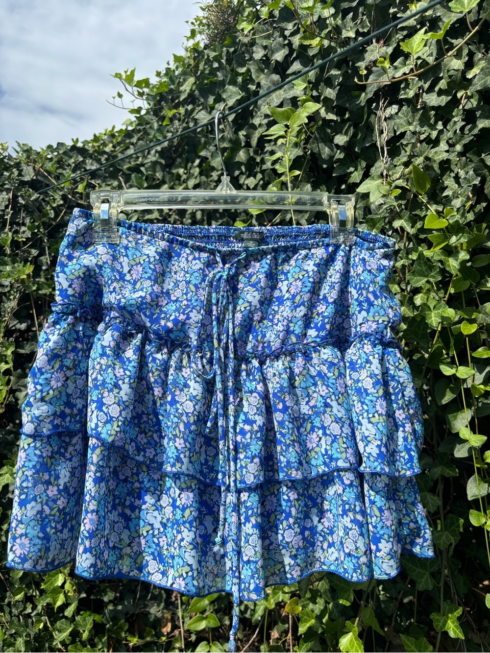 Y2K Blue Floral Ruffled Mini Skirt